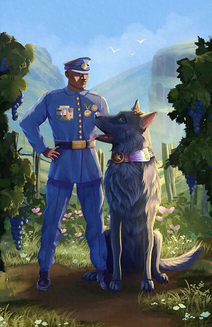 Charlie Mogran and XK9 Rex. Book illustration for Weird Sisters Publishing