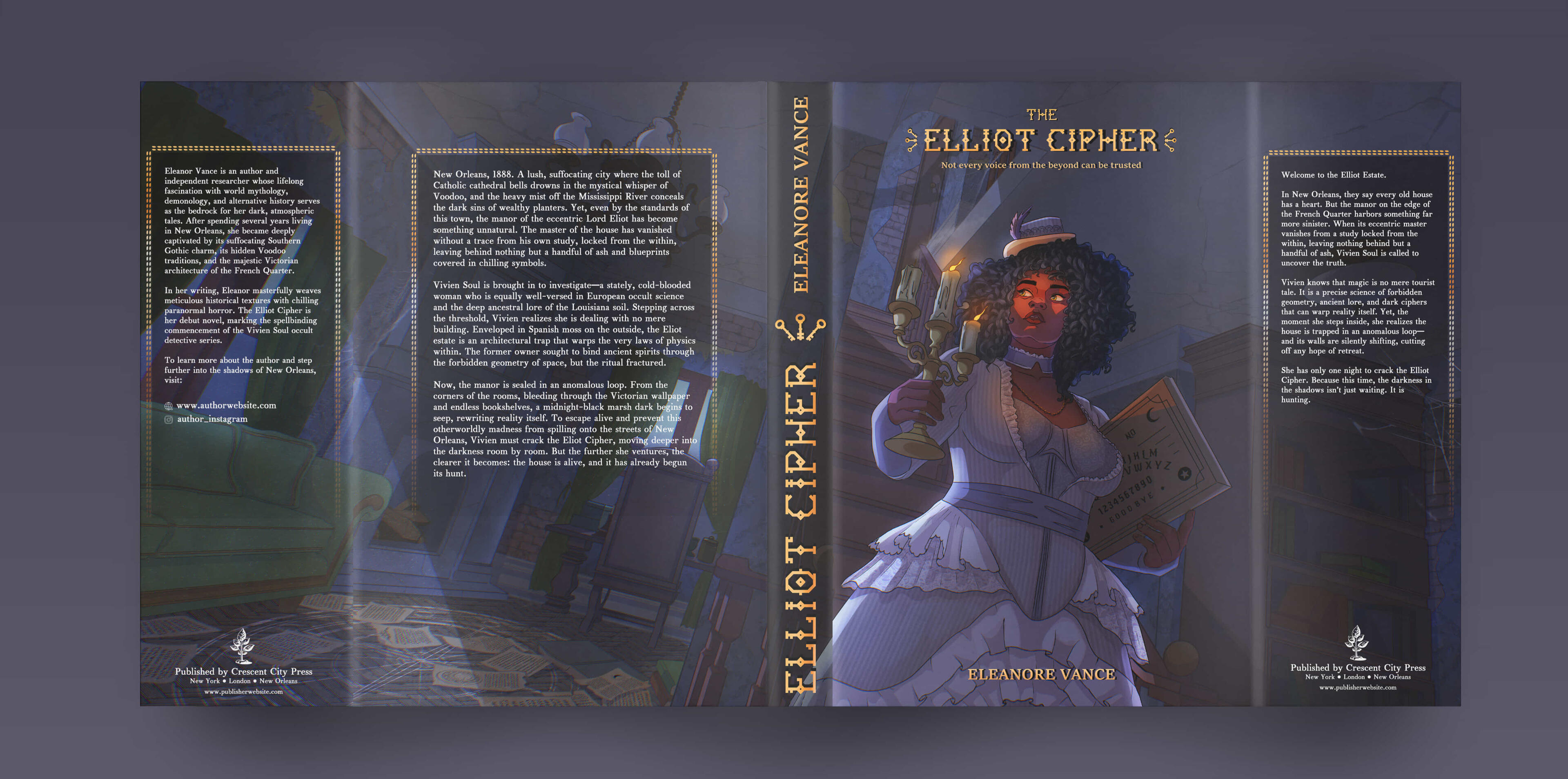 Elliot cipher book cover design Book cover design for a dark mystery detective novel