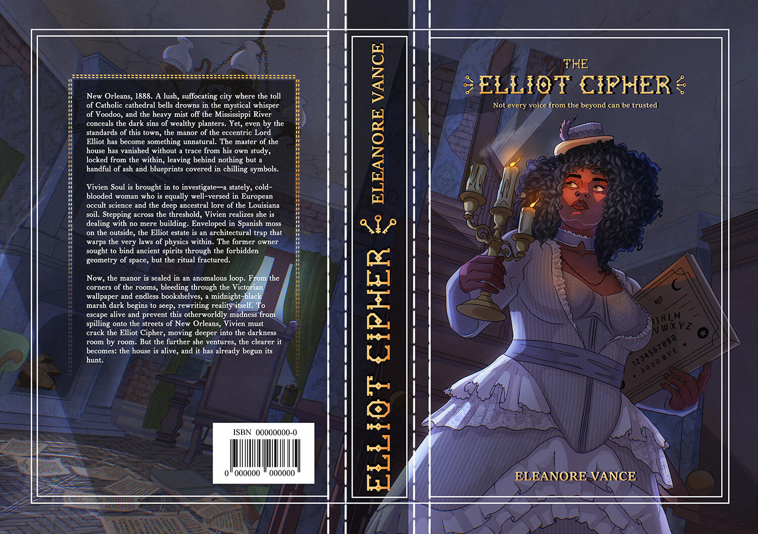 Book cover design for a dark mystery detective novel