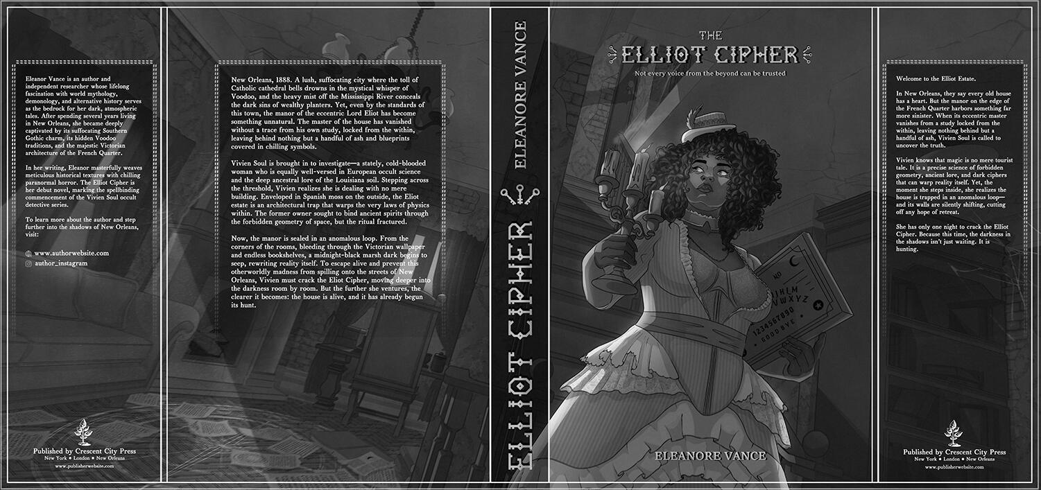 Elliot cipher book cover design Book cover design for a dark mystery detective novel