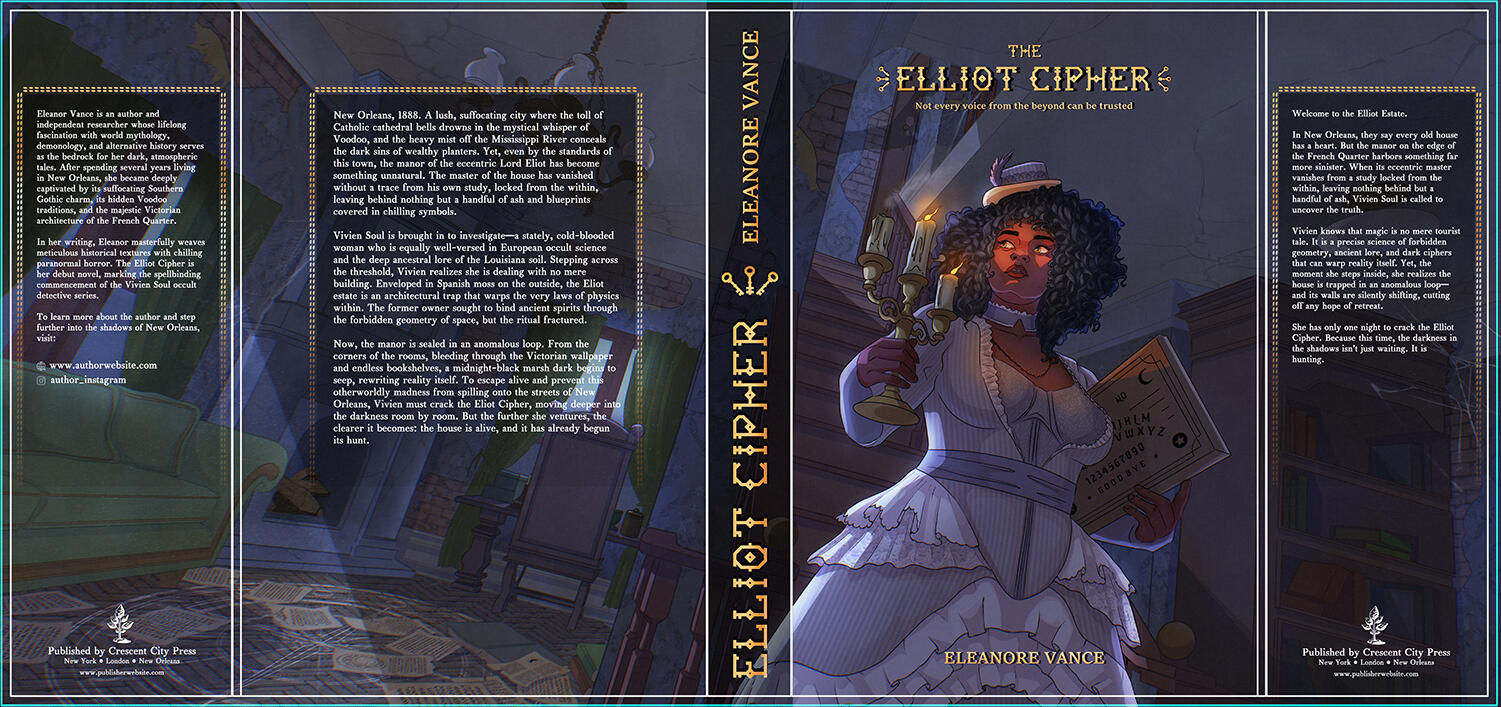 Elliot cipher book cover design Book cover design for a dark mystery detective novel