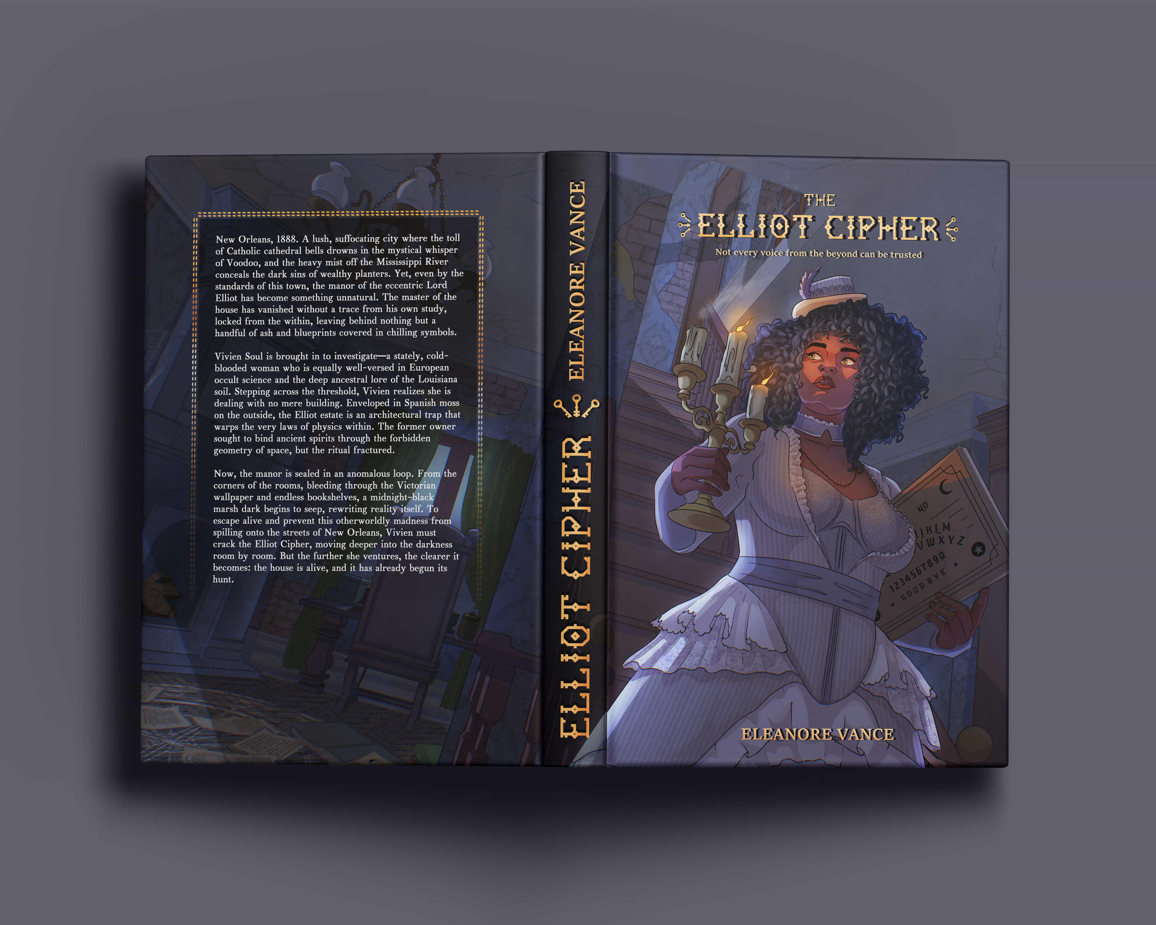 Elliot cipher book cover design Book cover design for a dark mystery detective novel